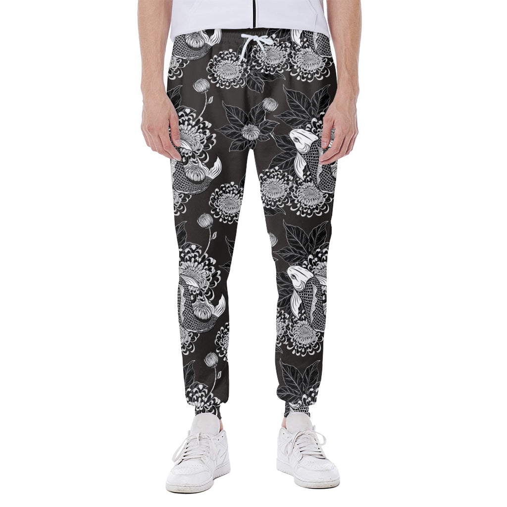 Koi Carp And Chrysanthemum Pattern Print Scuba Joggers