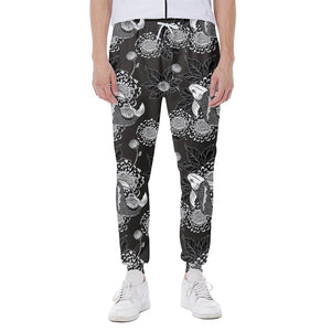 Koi Carp And Chrysanthemum Pattern Print Scuba Joggers