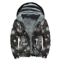Koi Carp And Chrysanthemum Pattern Print Sherpa Lined Zip Up Hoodie
