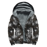 Koi Carp And Chrysanthemum Pattern Print Sherpa Lined Zip Up Hoodie