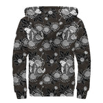 Koi Carp And Chrysanthemum Pattern Print Sherpa Lined Zip Up Hoodie