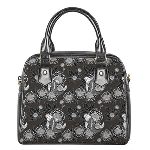 Koi Carp And Chrysanthemum Pattern Print Shoulder Handbag