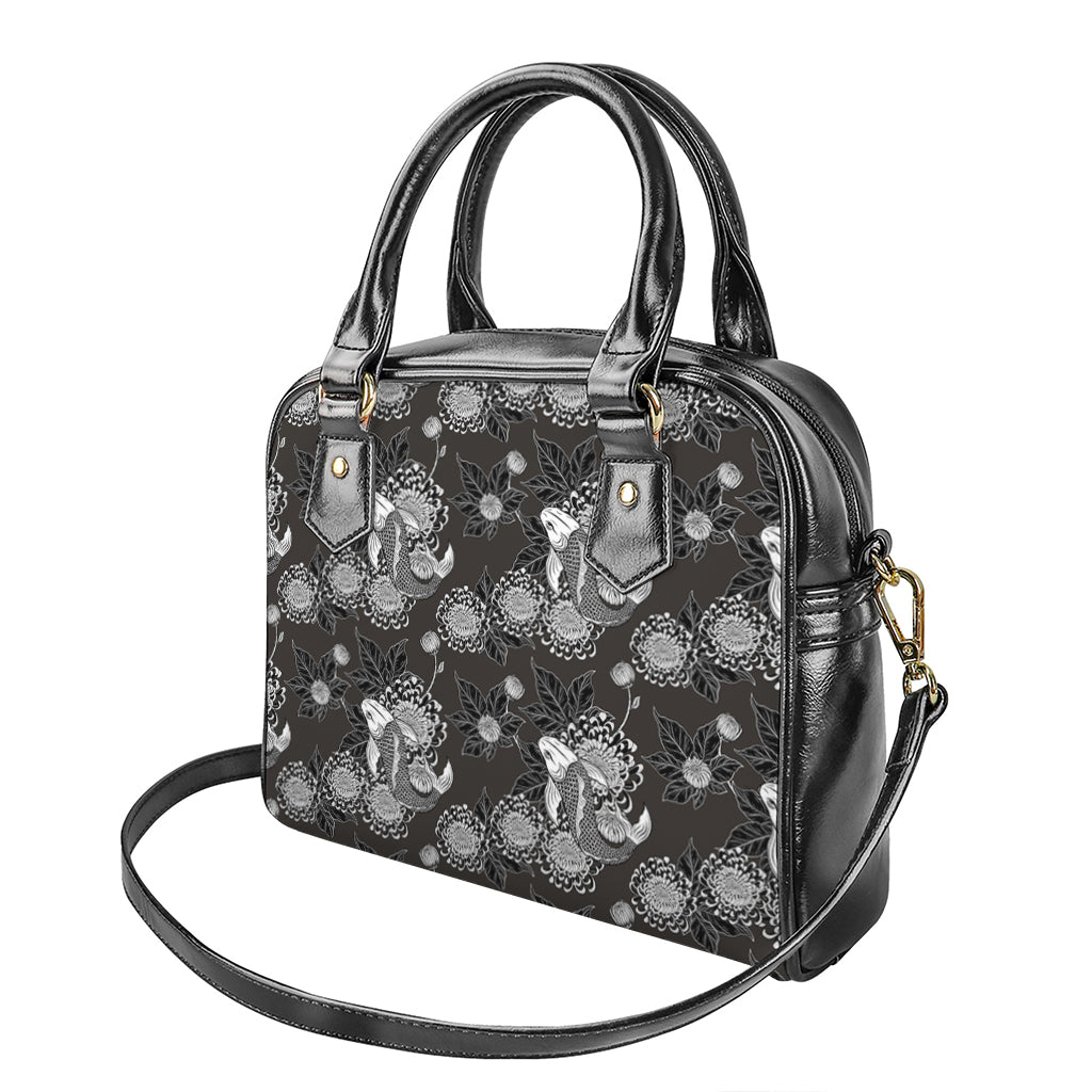 Koi Carp And Chrysanthemum Pattern Print Shoulder Handbag