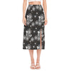 Koi Carp And Chrysanthemum Pattern Print Side Slit Midi Skirt