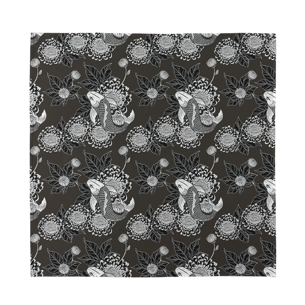 Koi Carp And Chrysanthemum Pattern Print Silk Bandana
