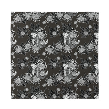 Koi Carp And Chrysanthemum Pattern Print Silk Bandana