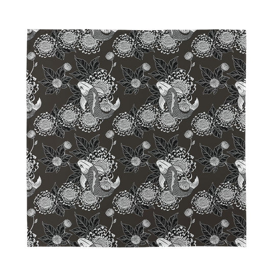 Koi Carp And Chrysanthemum Pattern Print Silk Bandana
