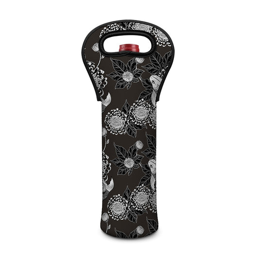 Koi Carp And Chrysanthemum Pattern Print Single Neoprene Wine Tote
