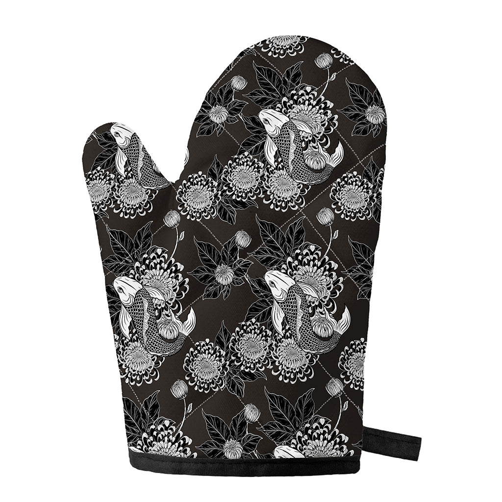 Koi Carp And Chrysanthemum Pattern Print Single Oven Mitt