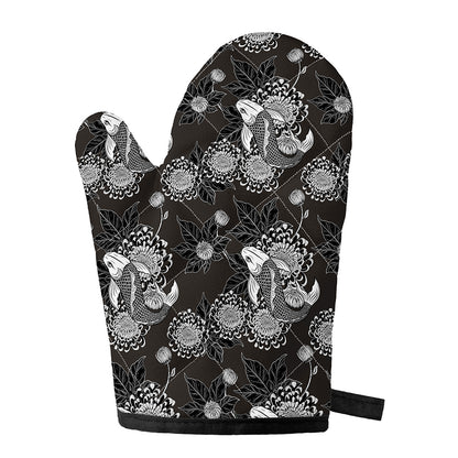 Koi Carp And Chrysanthemum Pattern Print Single Oven Mitt