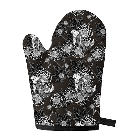 Koi Carp And Chrysanthemum Pattern Print Single Oven Mitt