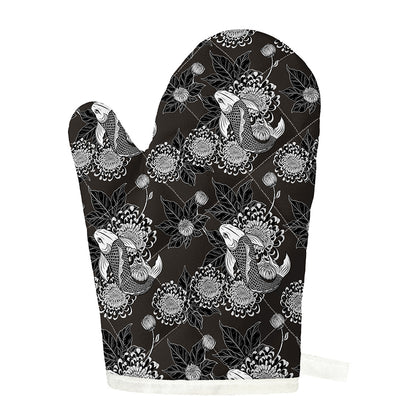 Koi Carp And Chrysanthemum Pattern Print Single Oven Mitt