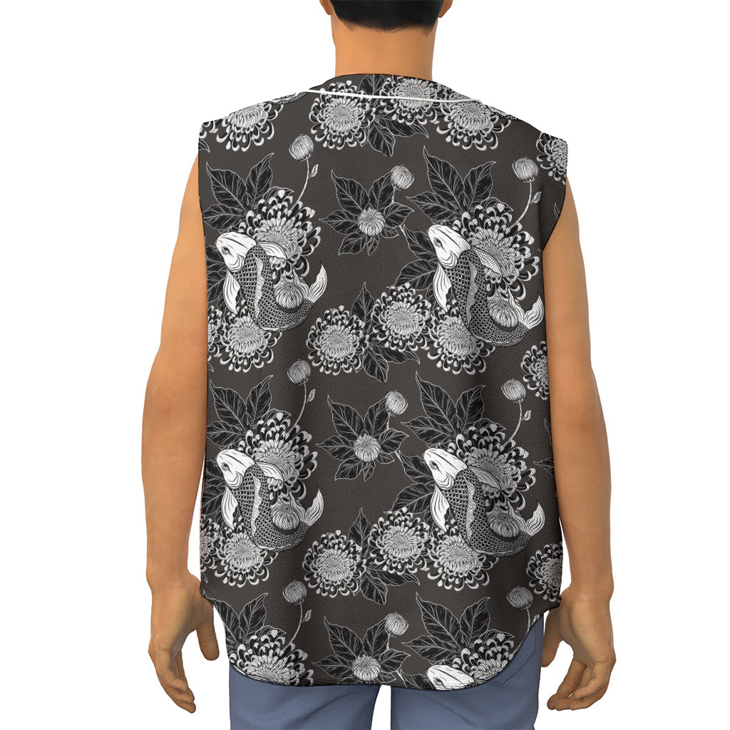 Koi Carp And Chrysanthemum Pattern Print Sleeveless Baseball Jersey