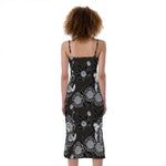 Koi Carp And Chrysanthemum Pattern Print Slim Fit Midi Cami Dress