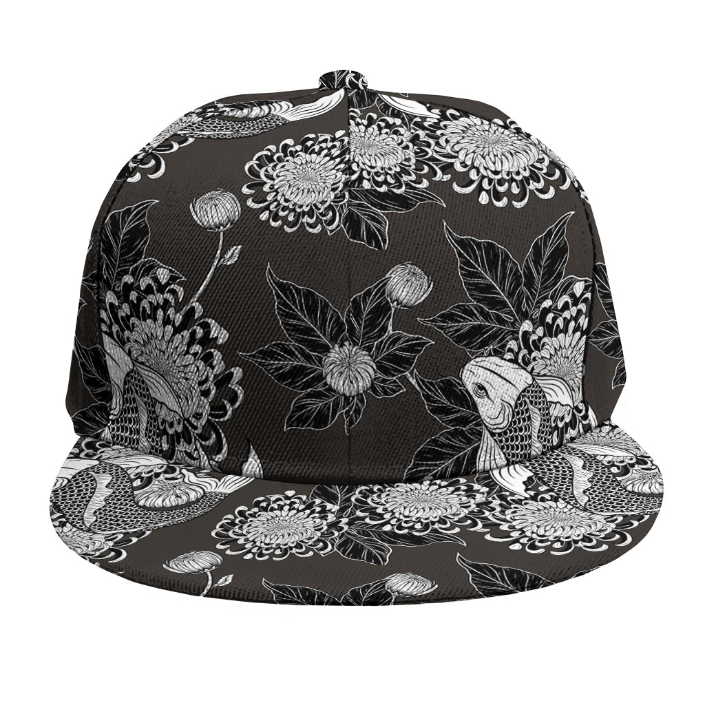 Koi Carp And Chrysanthemum Pattern Print Snapback Cap