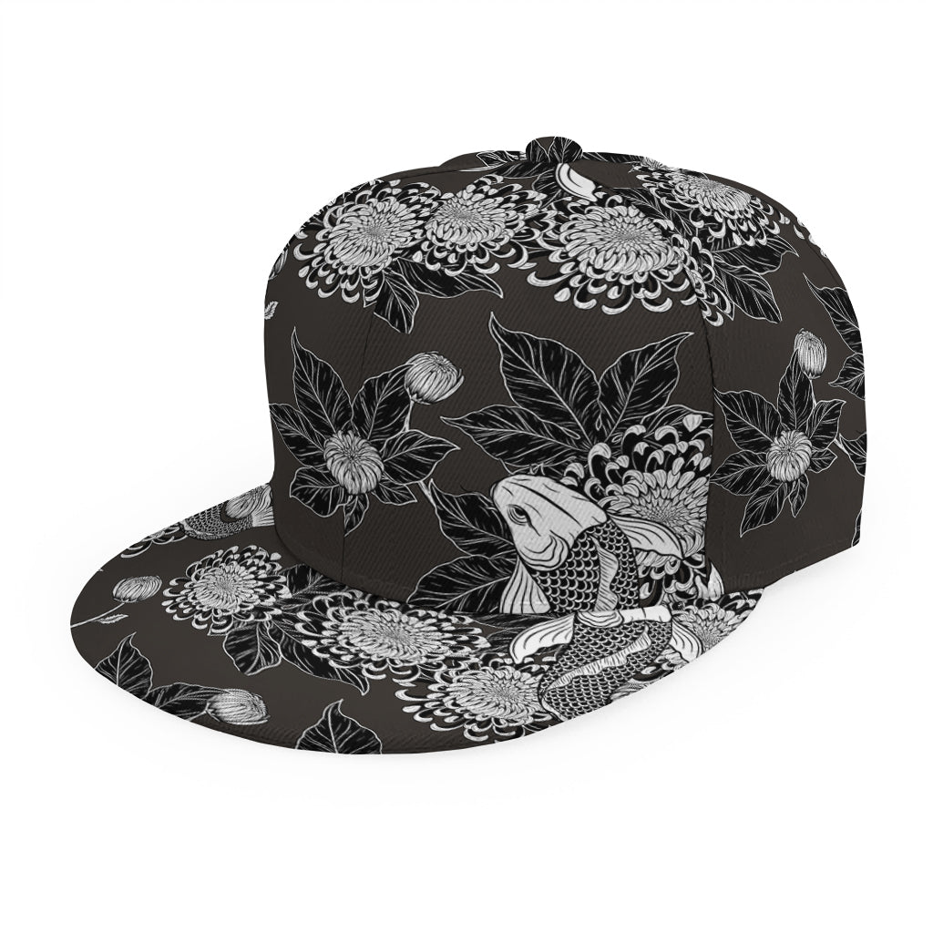 Koi Carp And Chrysanthemum Pattern Print Snapback Cap