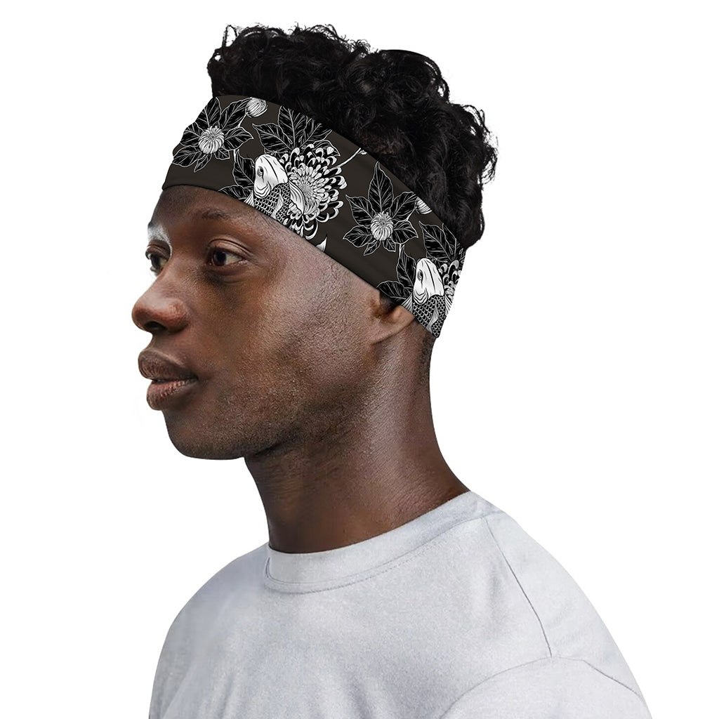 Koi Carp And Chrysanthemum Pattern Print Sports Headband