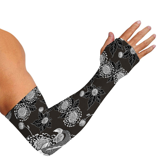 Koi Carp And Chrysanthemum Pattern Print Sun Protection Arm Sleeves