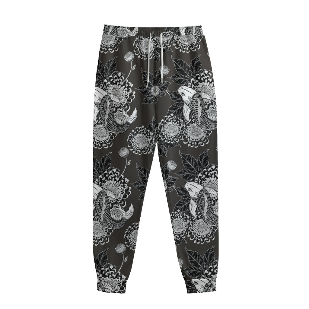 Koi Carp And Chrysanthemum Pattern Print Sweatpants