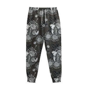 Koi Carp And Chrysanthemum Pattern Print Sweatpants