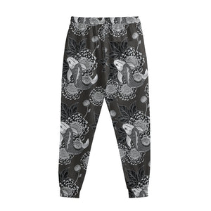 Koi Carp And Chrysanthemum Pattern Print Sweatpants