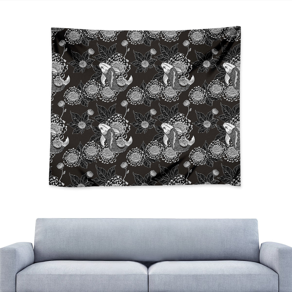 Koi Carp And Chrysanthemum Pattern Print Tapestry
