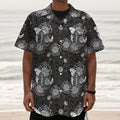 Koi Carp And Chrysanthemum Pattern Print Textured Short Sleeve Shirt