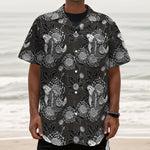 Koi Carp And Chrysanthemum Pattern Print Textured Short Sleeve Shirt