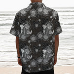 Koi Carp And Chrysanthemum Pattern Print Textured Short Sleeve Shirt