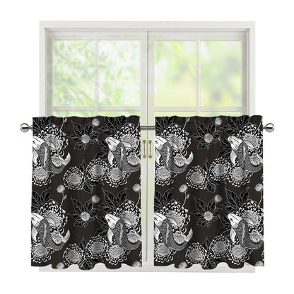 Koi Carp And Chrysanthemum Pattern Print Tier Curtains