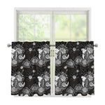 Koi Carp And Chrysanthemum Pattern Print Tier Curtains