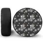 Koi Carp And Chrysanthemum Pattern Print Tire Cover