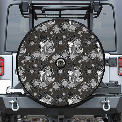 Koi Carp And Chrysanthemum Pattern Print Tire Cover With Camera Hole