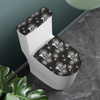 Koi Carp And Chrysanthemum Pattern Print Toilet Lid And Tank Cover Set