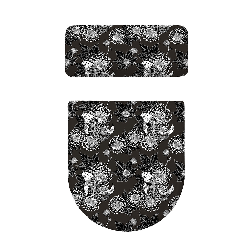 Koi Carp And Chrysanthemum Pattern Print Toilet Lid And Tank Cover Set