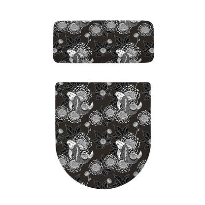 Koi Carp And Chrysanthemum Pattern Print Toilet Lid And Tank Cover Set