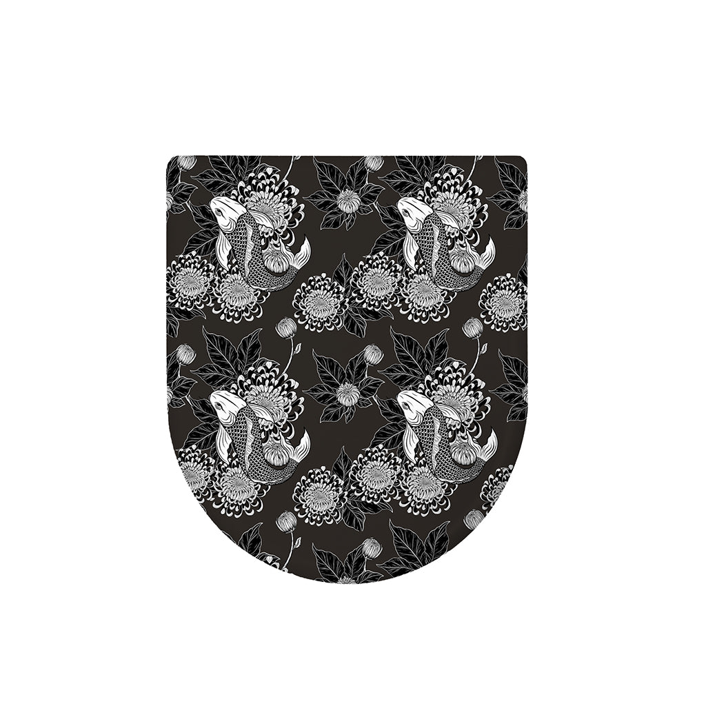 Koi Carp And Chrysanthemum Pattern Print Toilet Lid Cover