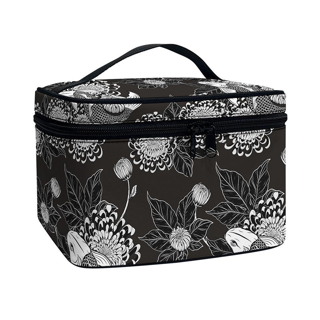 Koi Carp And Chrysanthemum Pattern Print Travel Makeup Bag