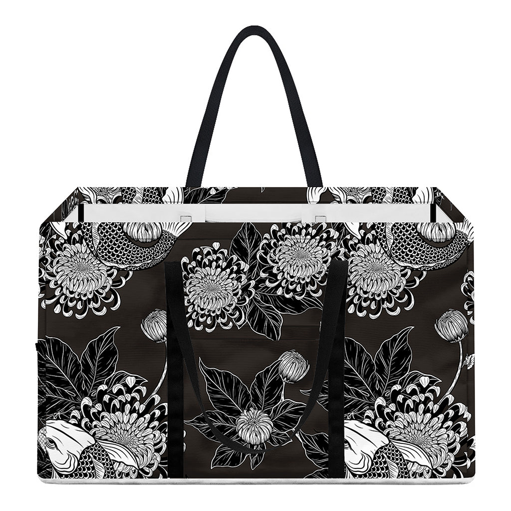Koi Carp And Chrysanthemum Pattern Print Utility Tote Bag