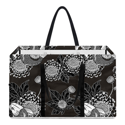 Koi Carp And Chrysanthemum Pattern Print Utility Tote Bag