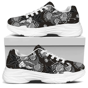 Koi Carp And Chrysanthemum Pattern Print White Chunky Shoes