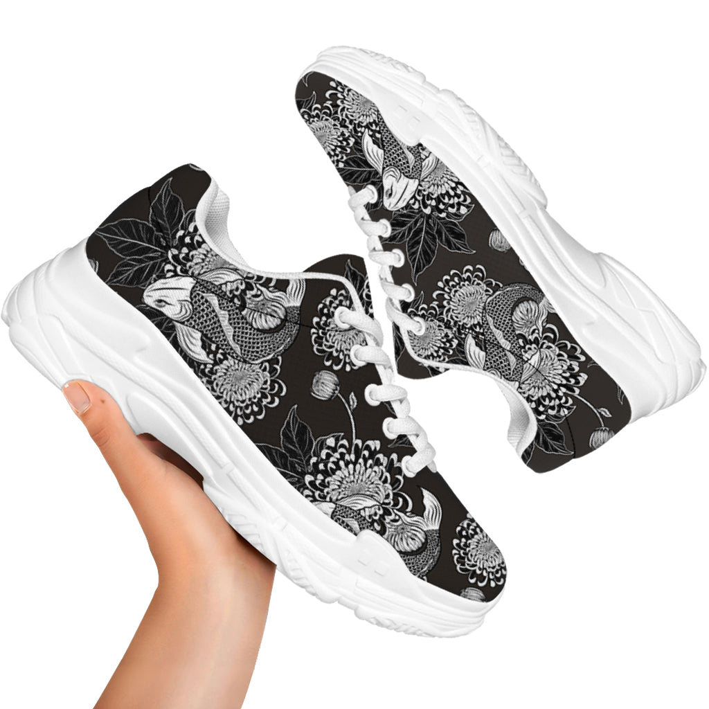 Koi Carp And Chrysanthemum Pattern Print White Chunky Shoes