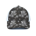 Koi Carp And Chrysanthemum Pattern Print White Mesh Trucker Hat