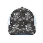 Koi Carp And Chrysanthemum Pattern Print White Mesh Trucker Cap