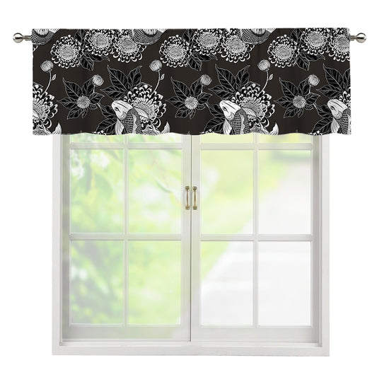 Koi Carp And Chrysanthemum Pattern Print Window Valance