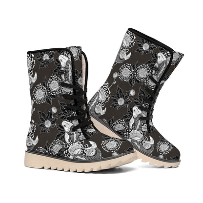 Koi Carp And Chrysanthemum Pattern Print Winter Boots