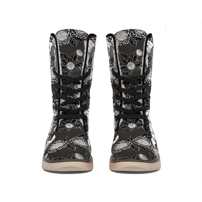 Koi Carp And Chrysanthemum Pattern Print Winter Boots