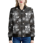 Koi Carp And Chrysanthemum Pattern Print Women's Bomber Jacket