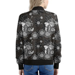 Koi Carp And Chrysanthemum Pattern Print Women's Bomber Jacket