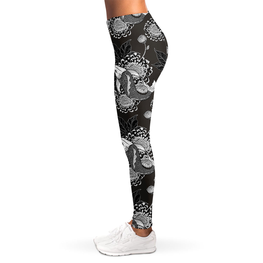 Koi Carp And Chrysanthemum Pattern Print Women's Leggings